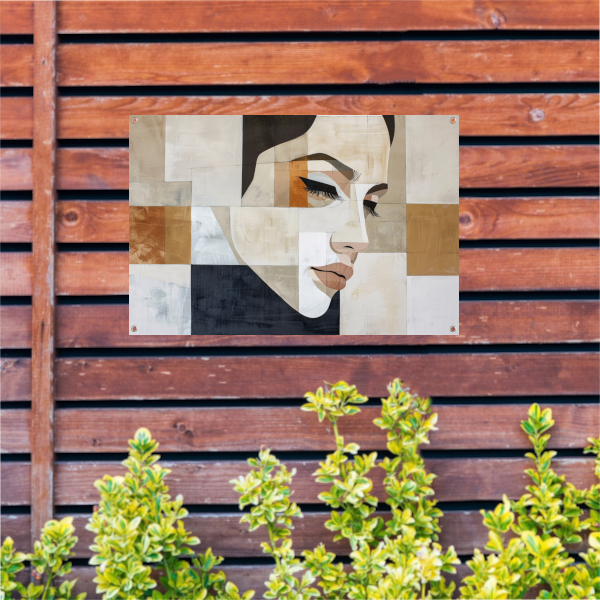Geometrisch Abstract Portret in Monochrome Tinten tuinposter