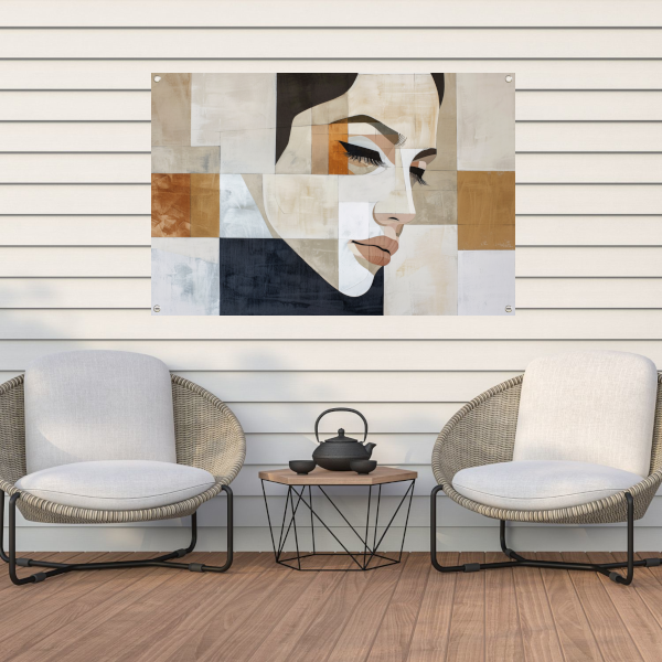 Geometrisch Abstract Portret in Monochrome Tinten tuinposter