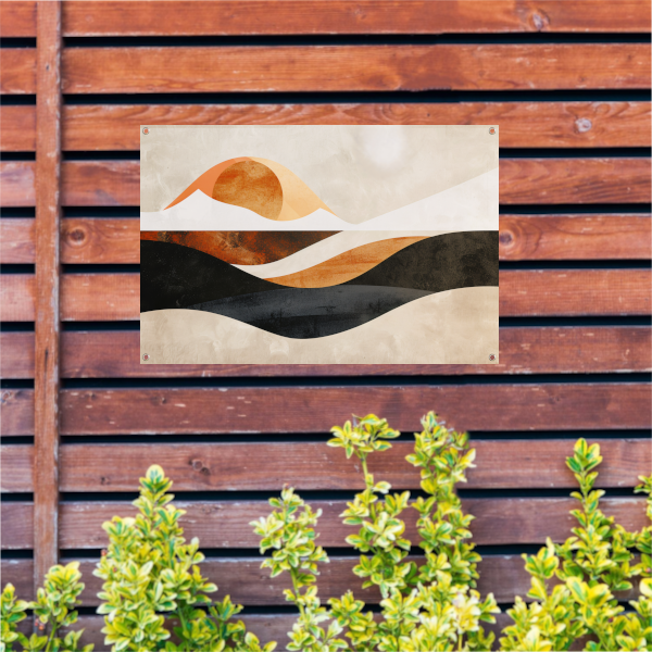 Golvende Abstractie in Warme Aardekleuren tuinposter