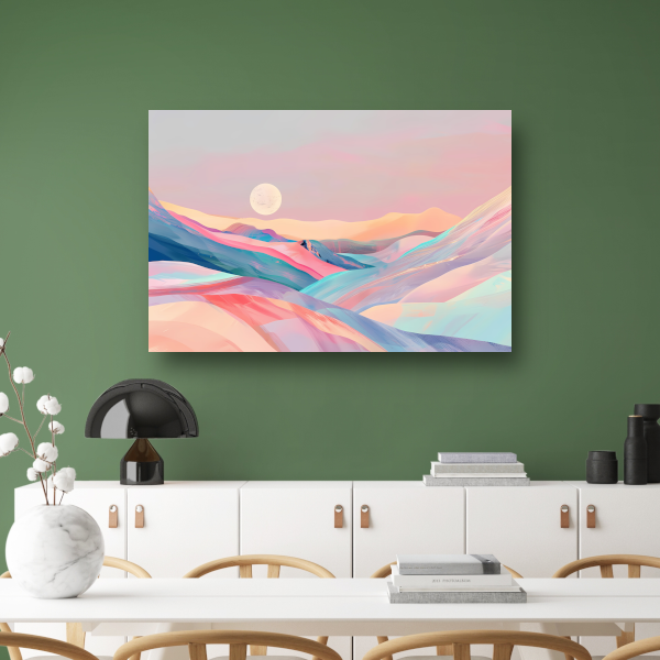 Abstract landschap in pastelkleuren met prominente maan canvas