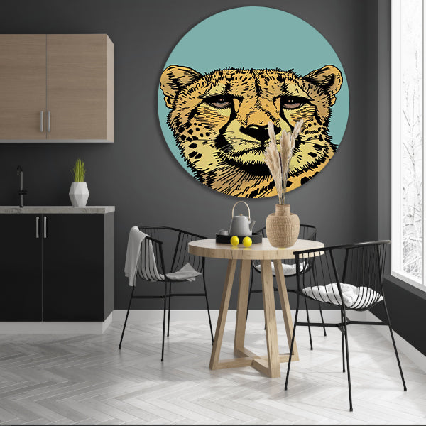 Kleurrijke lijntekening van een cheeta aluminium muurcirkel
