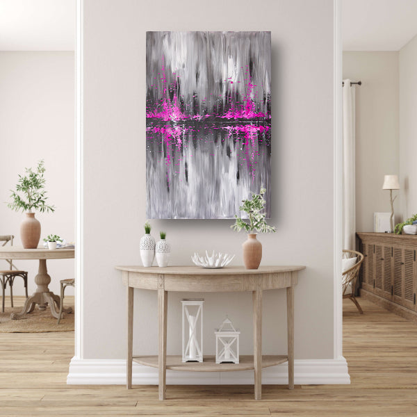 Abstracte skyline in grijs en roze poster