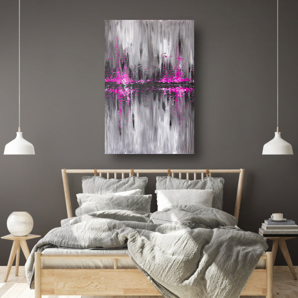 Abstracte skyline in grijs en roze poster