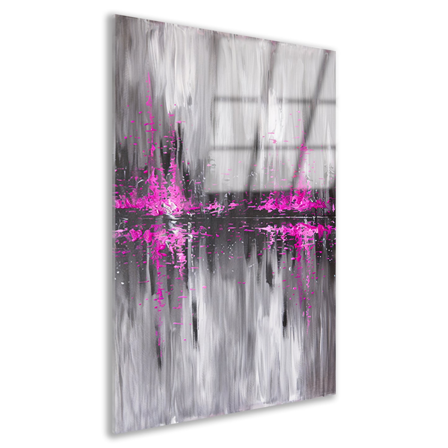 Abstracte skyline in grijs en roze acrylglas