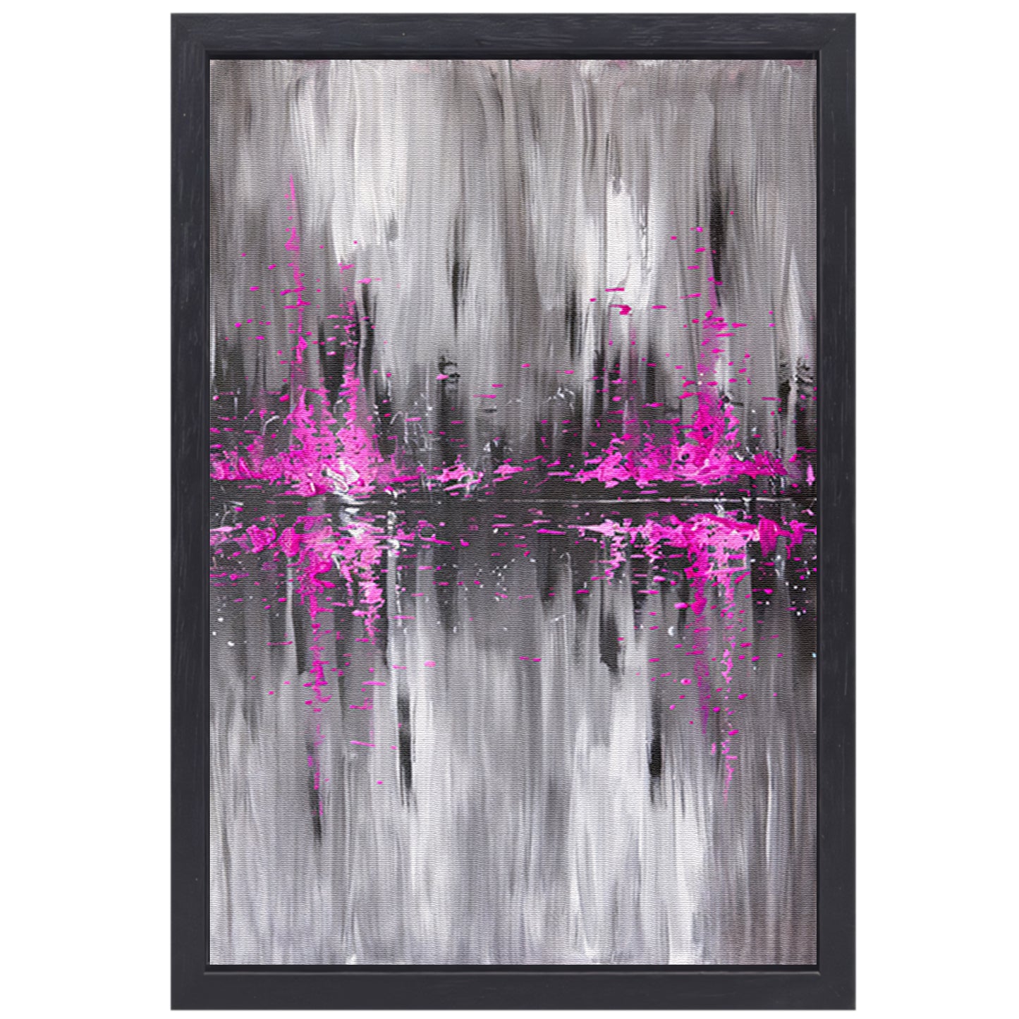 Abstracte skyline in grijs en roze canvas met baklijst