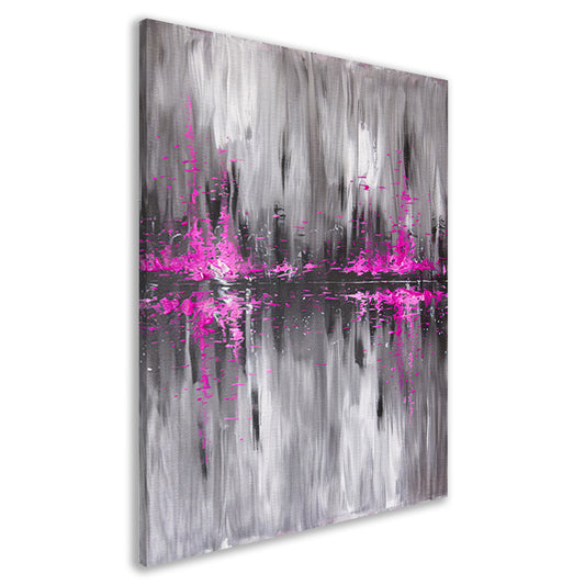 Abstracte skyline in grijs en roze canvas