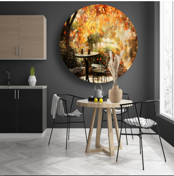 Minimalistische Tafel met Stoel aluminium muurcirkel