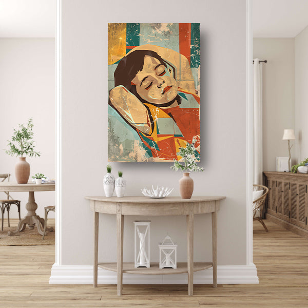 Kleurrijk slapend kind in abstracte stijl acrylglas