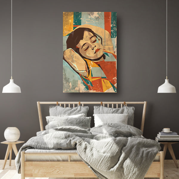 Kleurrijk slapend kind in abstracte stijl   poster