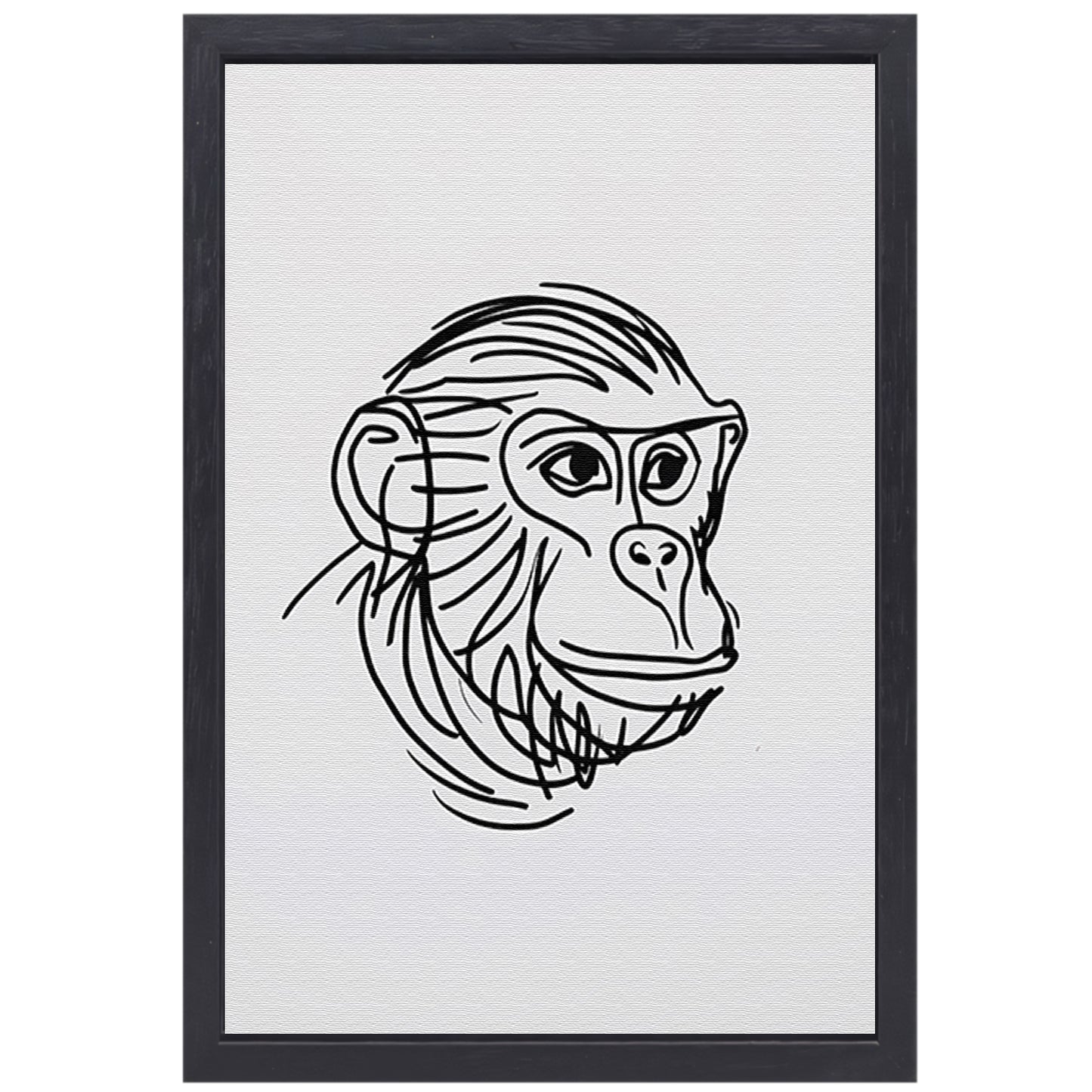 Minimalistische zwart-witte aap tekening canvas met baklijst