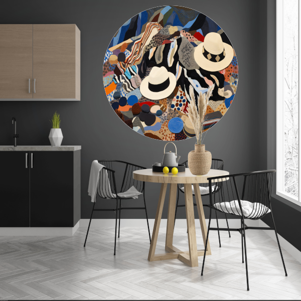 Kleurrijke Hoeden in Textuur Paradijs aluminium muurcirkel