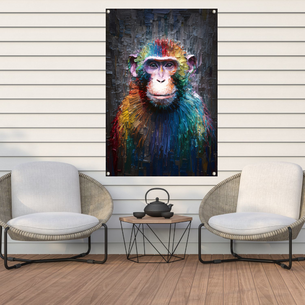 Expressieve Kleurrijke Aap met Dynamische Kwaststreken tuinposter
