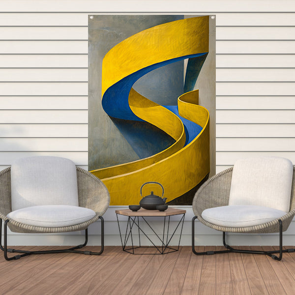 Geel-Blauw Abstract Kunstwerk met Slakvorm tuinposter