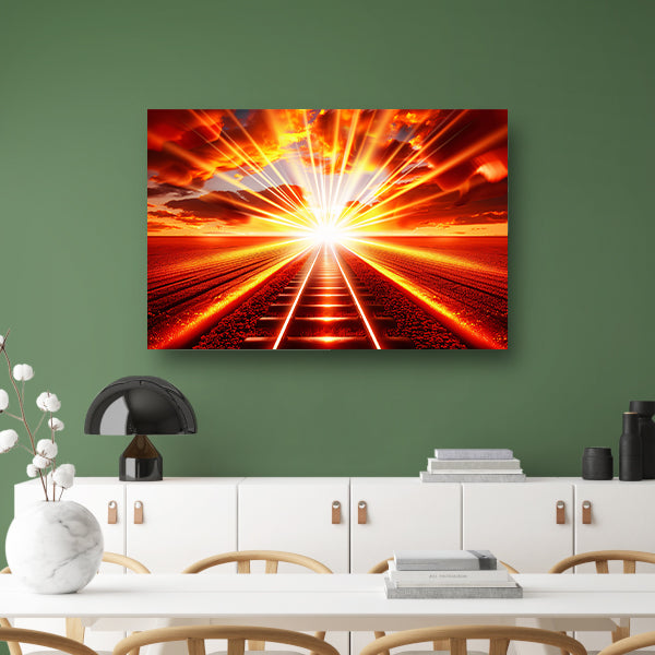 Dramatisch verlicht treinspoor bij zonsondergang acrylglas