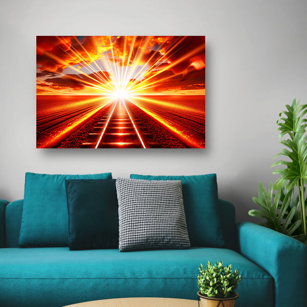 Dramatisch verlicht treinspoor bij zonsondergang acrylglas
