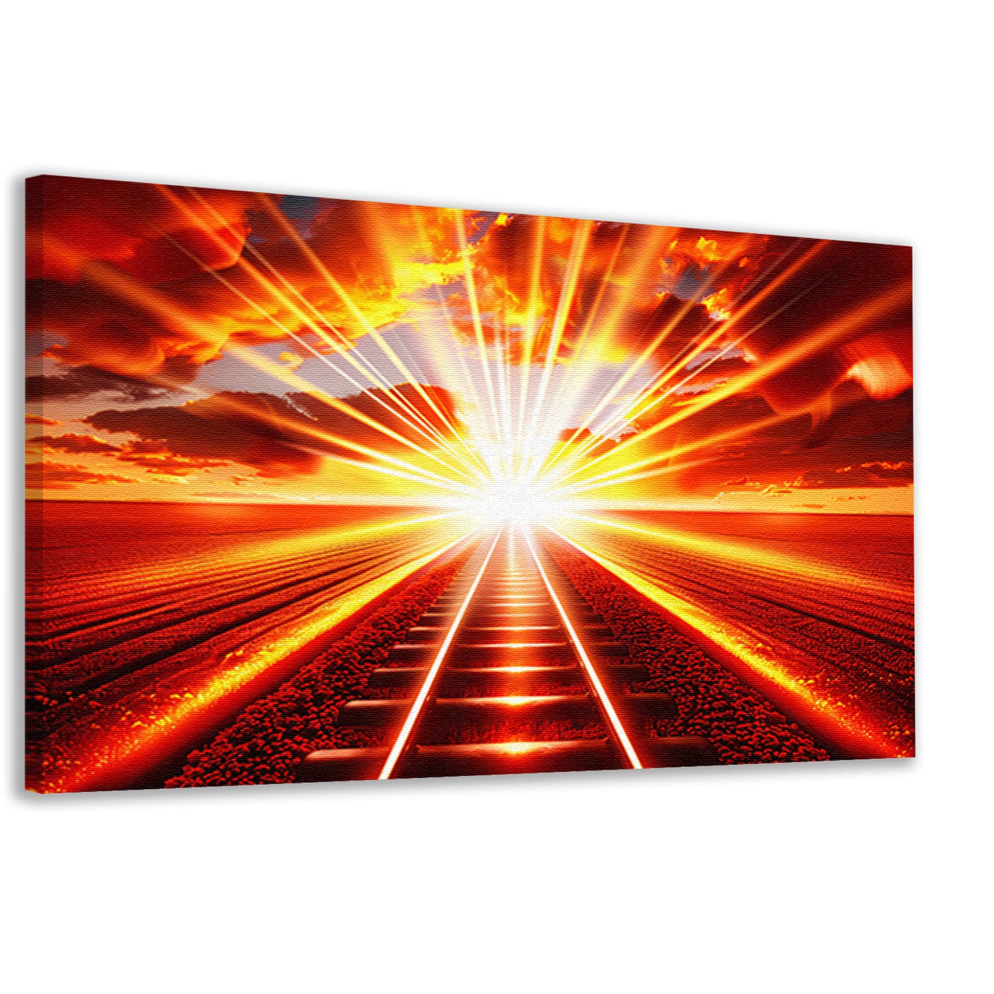 Dramatisch verlicht treinspoor bij zonsondergang canvas