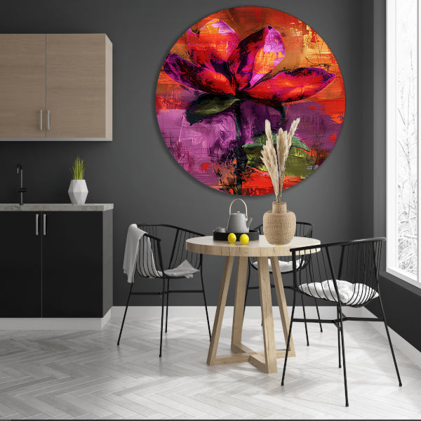 Kleurrijk abstract bloemenontwerp met levendige tinten aluminium muurcirkel