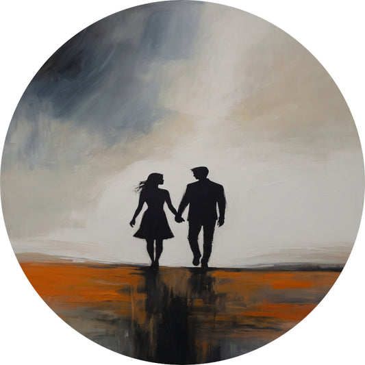 Reflectie van Verbinding in Oranje Schemering aluminium muurcirkel