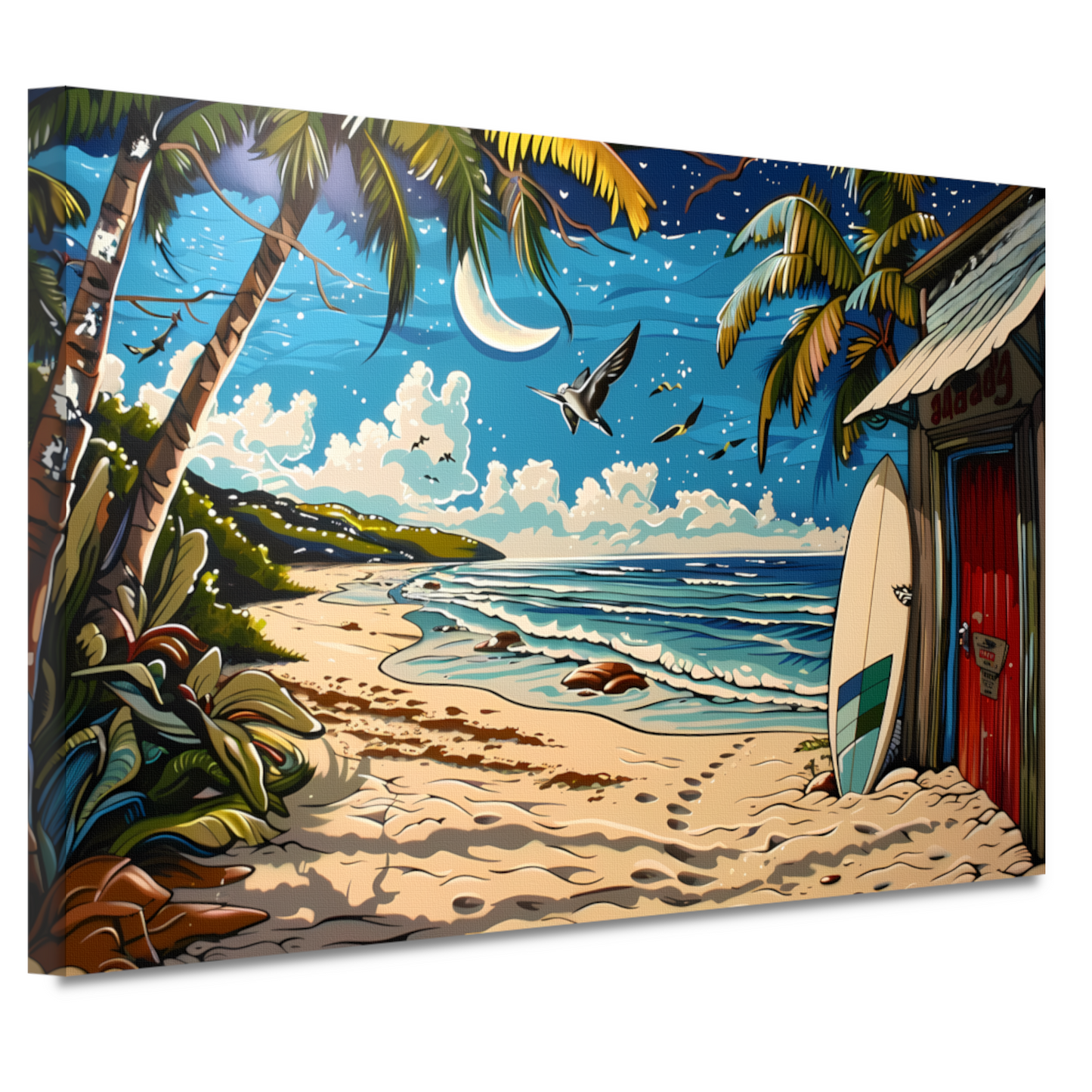 Nachtelijk strand met palmboom canvas