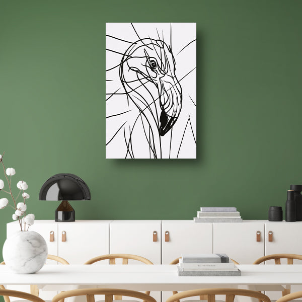 Zwart-witte abstracte vogel lijnkunst canvas