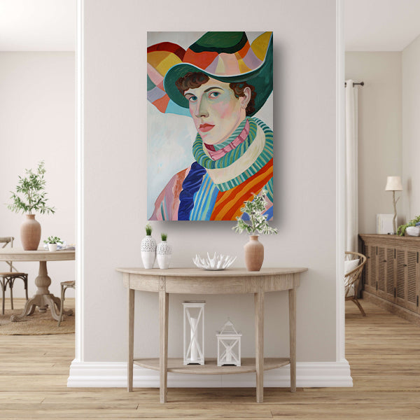 Surrealistisch portret met kleurrijke accessoires canvas