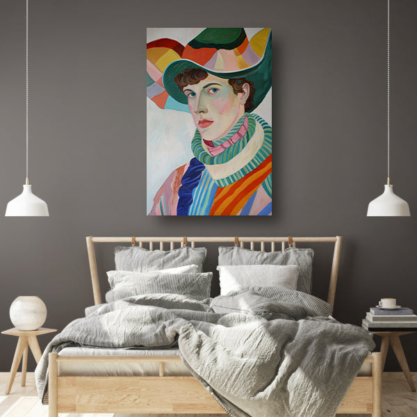 Surrealistisch portret met kleurrijke accessoires canvas