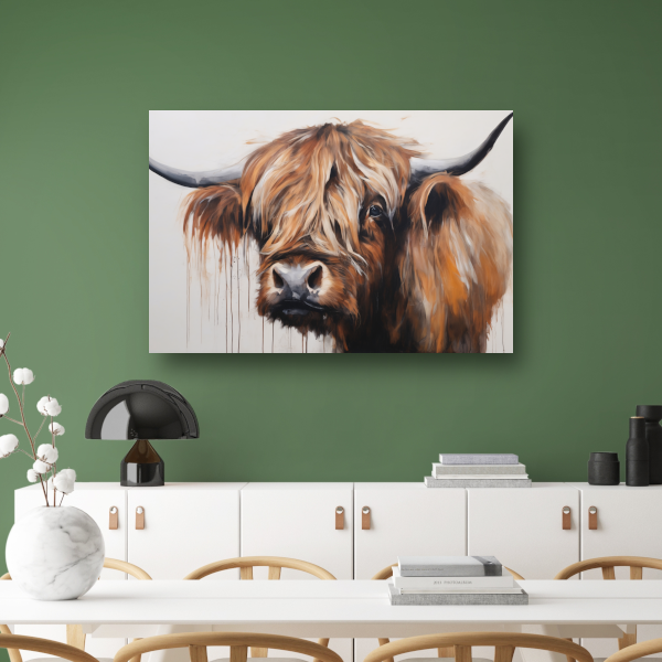 Intens blik Schotse Hoogland koe canvas met baklijst