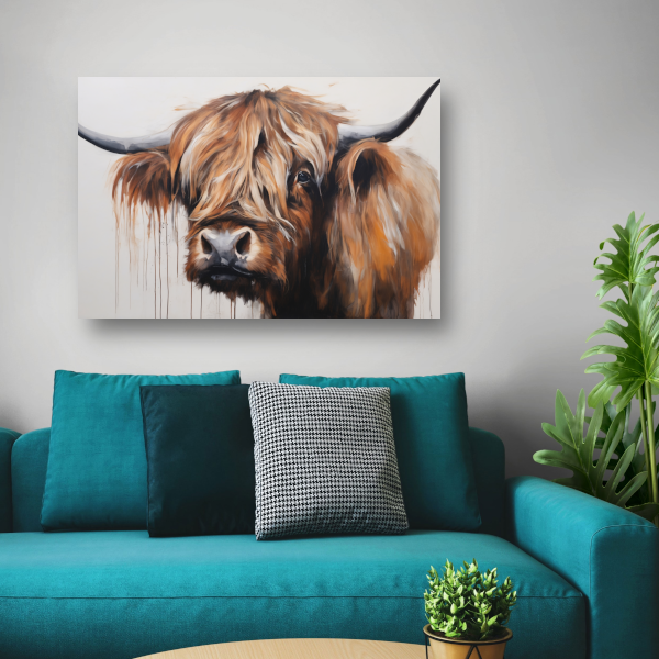 Intens blik Schotse Hoogland koe canvas met baklijst
