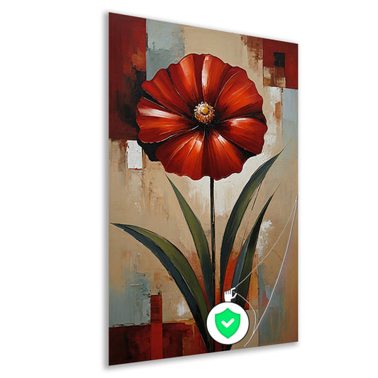 Groot Rood Bloem Canvas in Olieverf Stijl poster