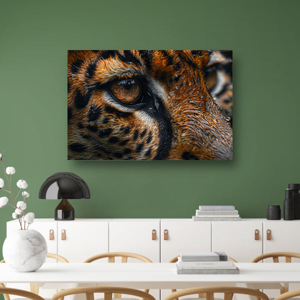 Gedetailleerde close-up van tijgeroog en vacht canvas