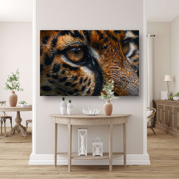 Gedetailleerde close-up van tijgeroog en vacht canvas
