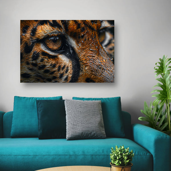 Gedetailleerde close-up van tijgeroog en vacht canvas
