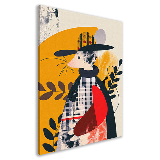 Abstract Muis in Geruite Jas met Planten canvas