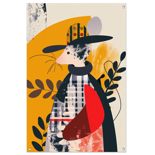 Abstract Muis in Geruite Jas met Planten tuinposter