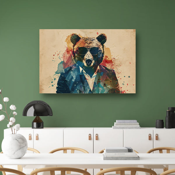 Stijlvolle beer in kleurrijk abstract ontwerp canvas