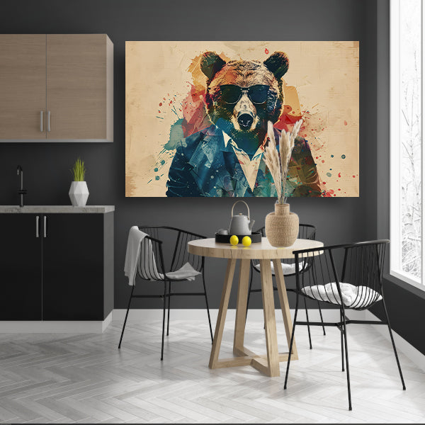 Stijlvolle beer in kleurrijk abstract ontwerp canvas