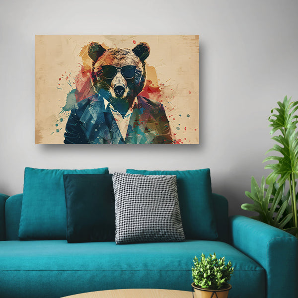 Stijlvolle beer in kleurrijk abstract ontwerp canvas