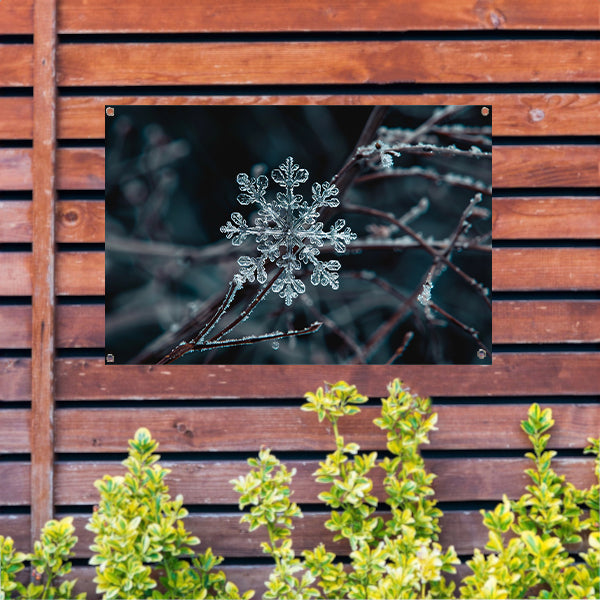 Gedetailleerde macrofoto van een sneeuwvlok tuinposter