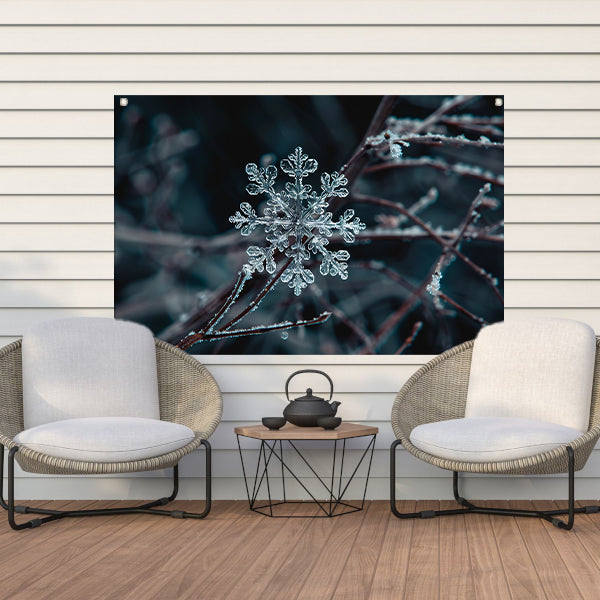 Gedetailleerde macrofoto van een sneeuwvlok tuinposter
