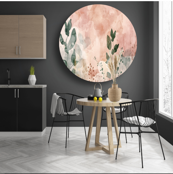 Sepia Bladeren in Aquarel Stijl forex muurcirkel