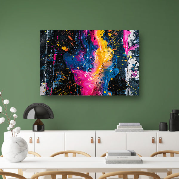 Kleurrijke abstracte kunst met spetters canvas met baklijst