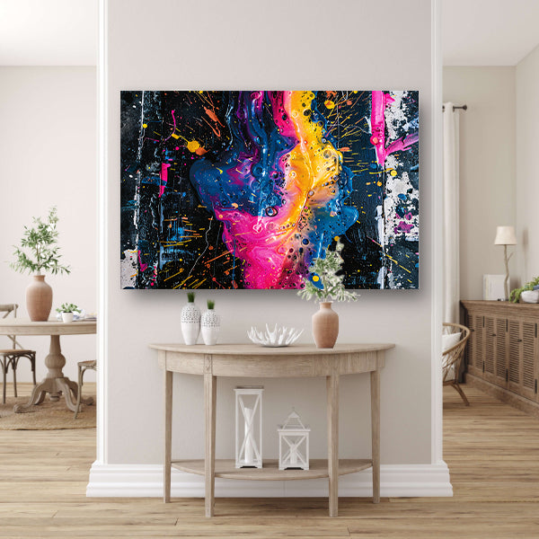 Kleurrijke abstracte kunst met spetters canvas met baklijst