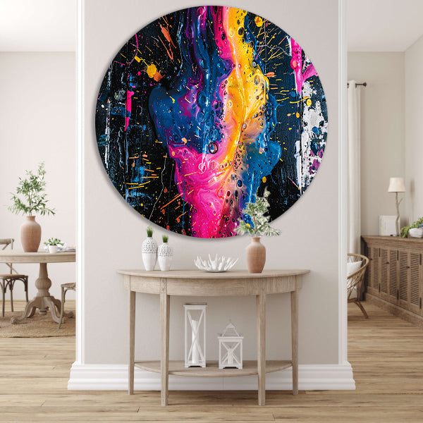 Kleurrijke abstracte kunst met spetters forex muurcirkel