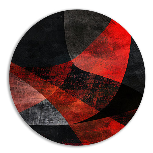 Abstract rood en zwart kunstwerk met diepte aluminium muurcirkel