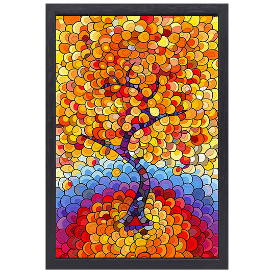 Abstract boom in herfstkleuren canvas met baklijst