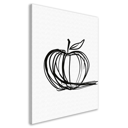 Eenvoudige Zwarte Lijnen Appel Illustratie canvas
