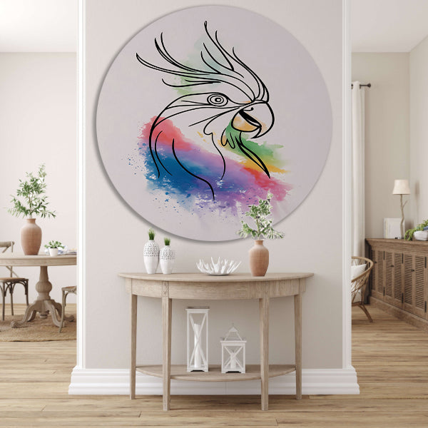 Abstracte waterverf vogel in kleurrijke lijnen aluminium muurcirkel