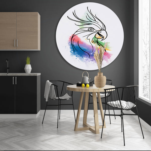 Abstracte waterverf vogel in kleurrijke lijnen aluminium muurcirkel