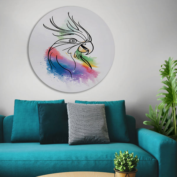 Abstracte waterverf vogel in kleurrijke lijnen aluminium muurcirkel