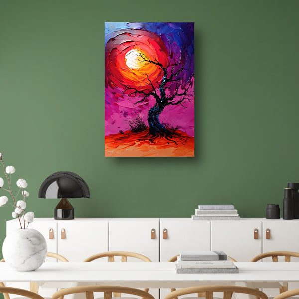 Abstracte kleurrijke boom bij zonsondergang canvas